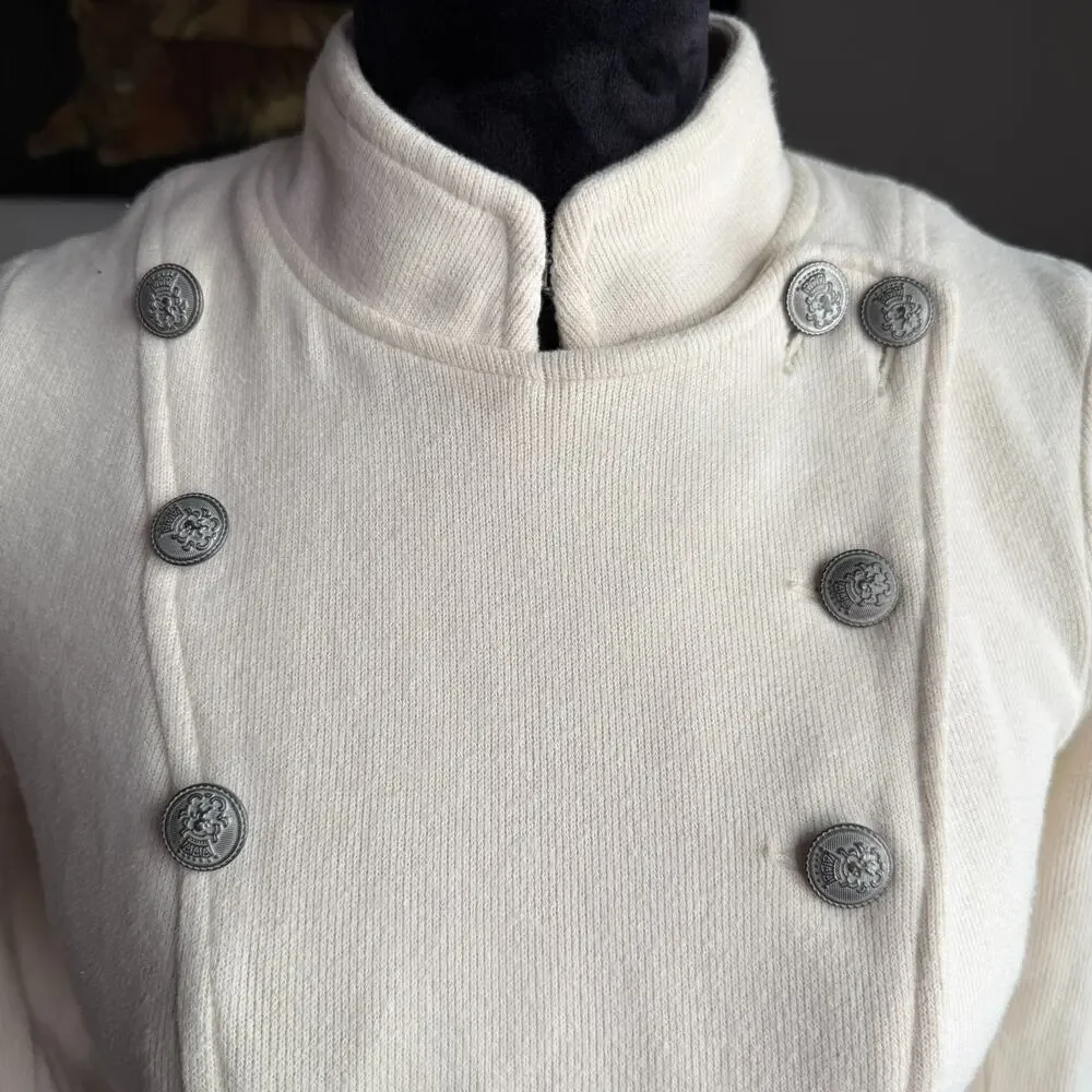 Free People We The Free Button Women's 8 Cream Moto Military Jacket Grunge